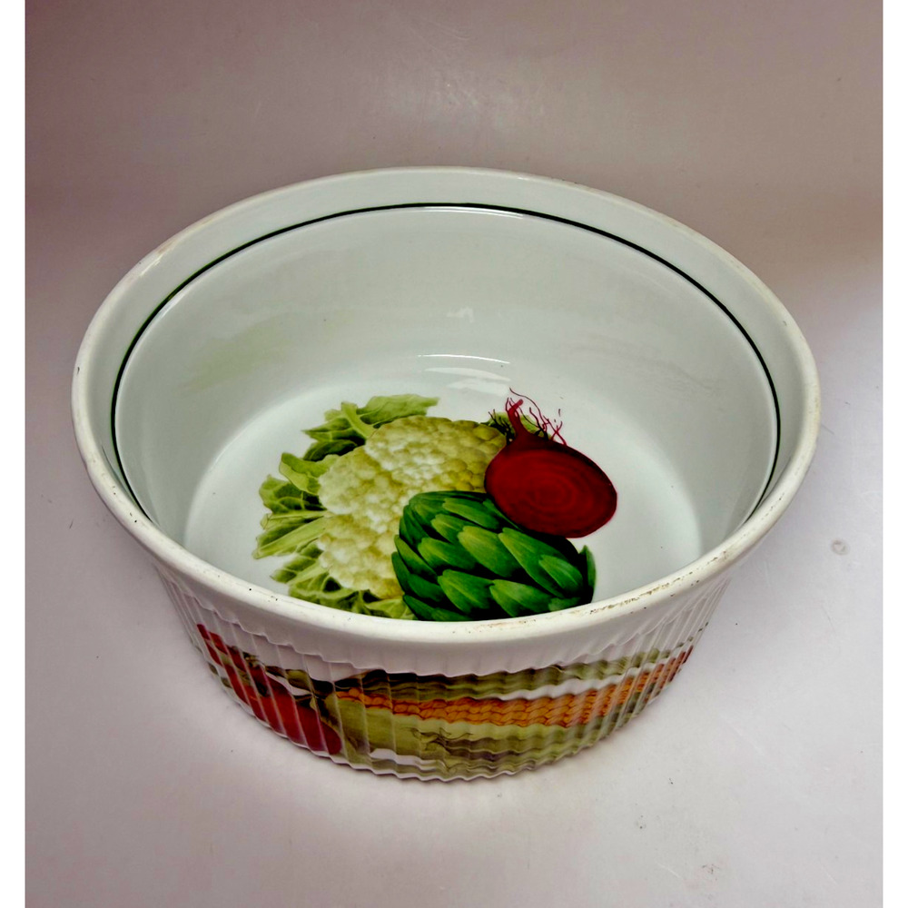 Apilco France 8" Porcelain Ribbed Souffle Casserole Serving Dish Vegetables Corn - Picture 3 of 9